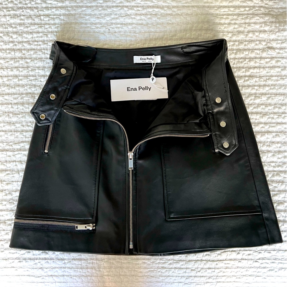 Ena Pelly Genuine Leather New Yorker Mini Skirt